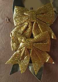 Бант 10 шт декор Золото жовте Блискучий золотий Гліттер новорічний яли