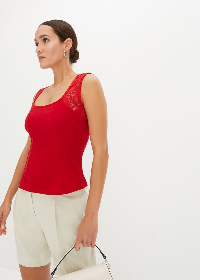B.P.C czerwony top z koronką ^40/42