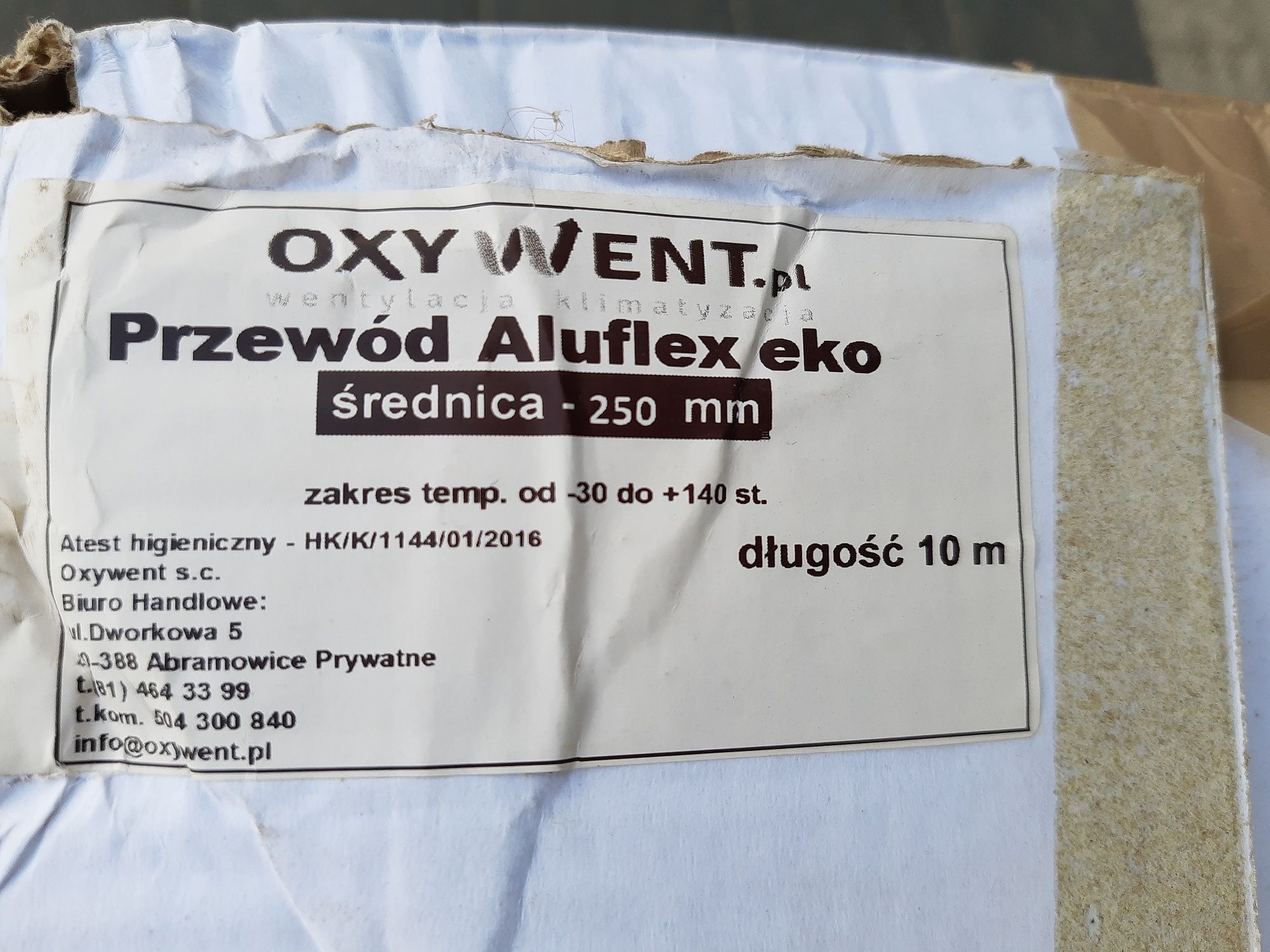 Przewód elastyczny aluflex 250 mm do wentylacji, ogrzewania. Dł. 30m