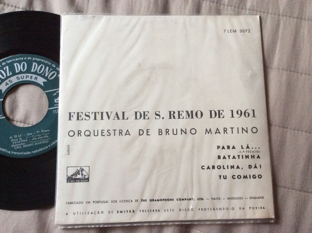 Single Festival S. Remo 1961 Ilustração de João da Camara Leme