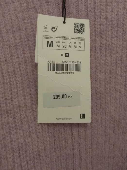 Liliowy sweter sukienka oversize wełniana liliowa wełna alpaka ZARA