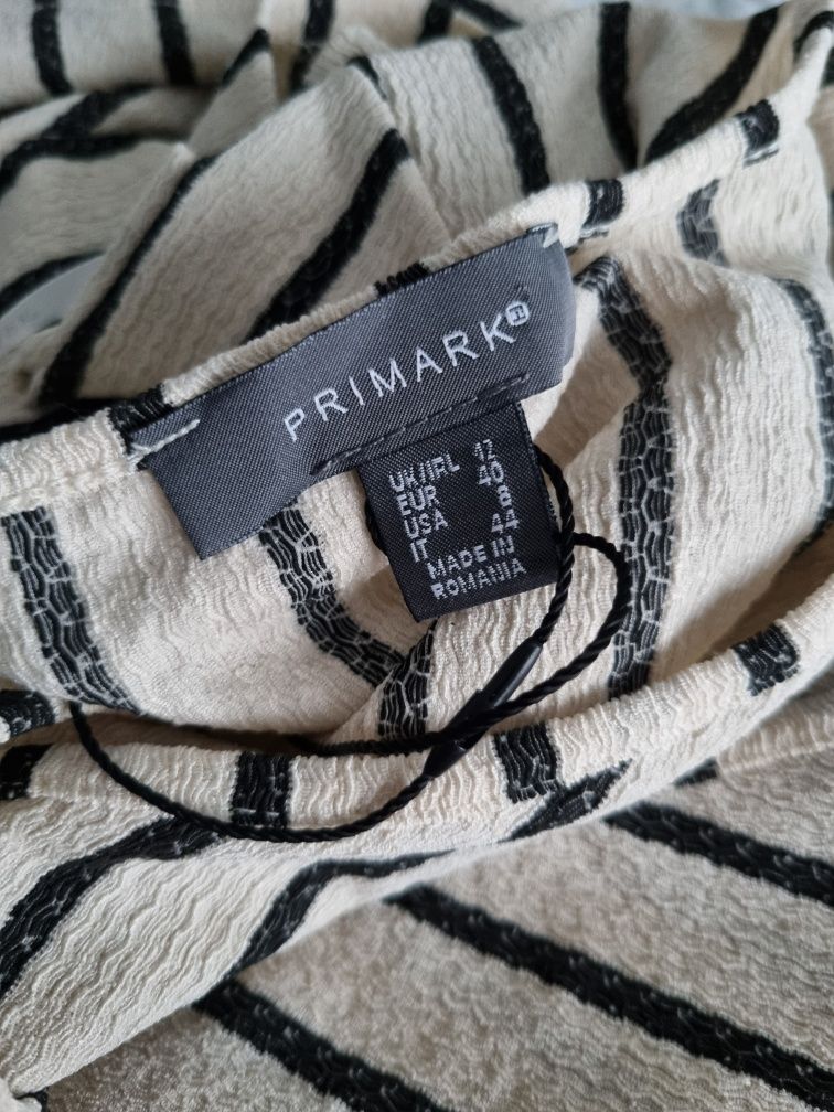 Primark 40 L kombinezon 3/4 biały w czarne paski elegancki luźny sznur