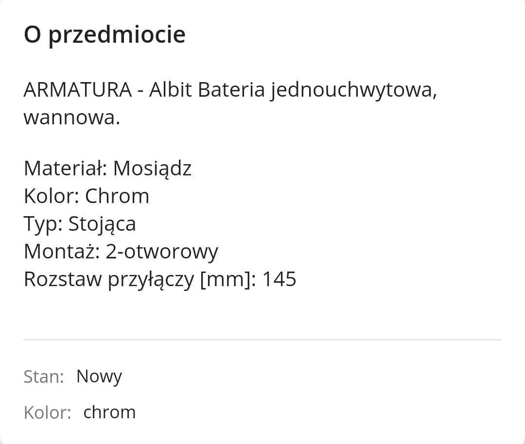 NOWA Bateria wannowa Armatura