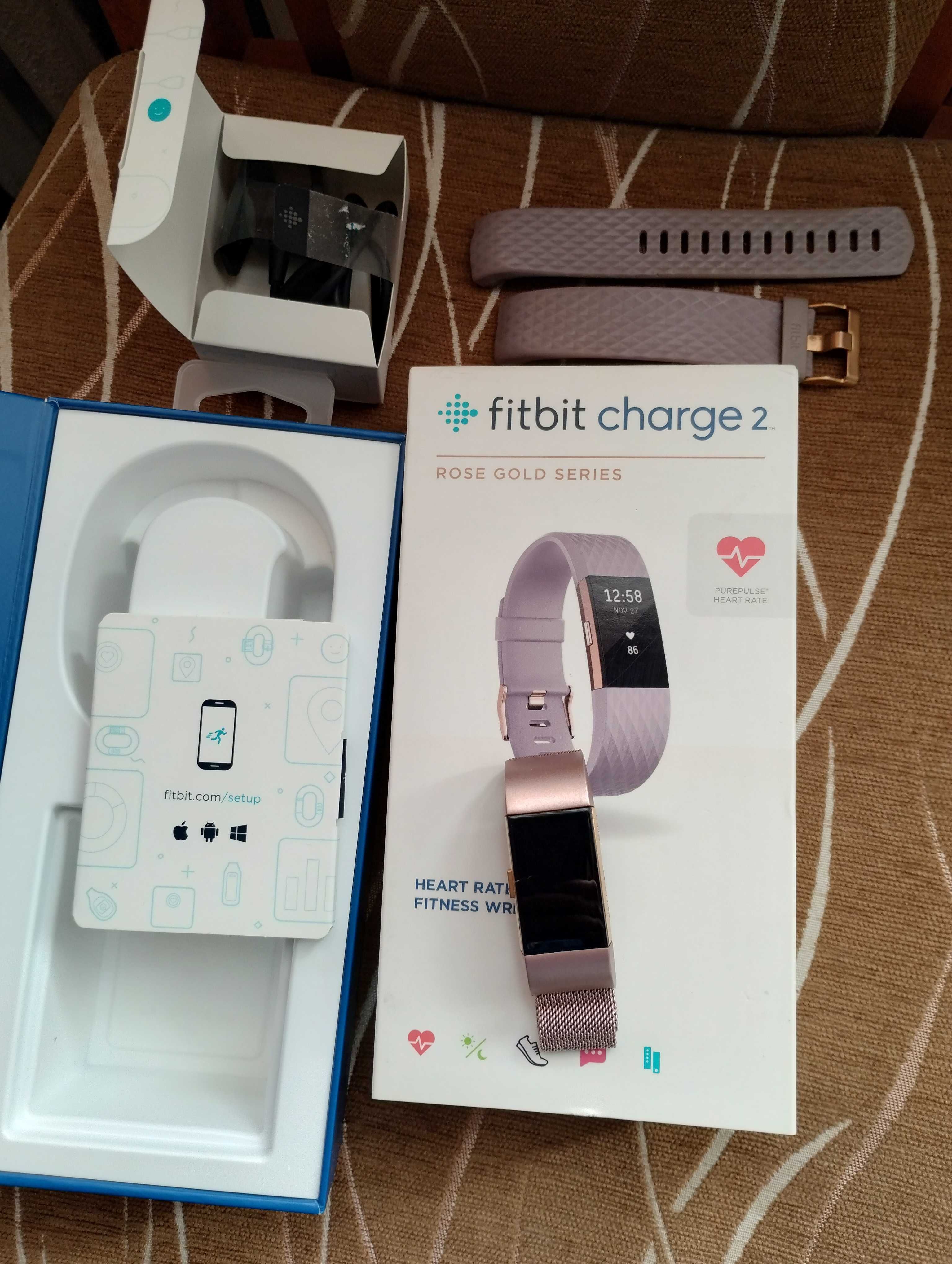 Fitbit Charge 2 Gold Smartwatch + bransoletka magnetyczna fitnes rose