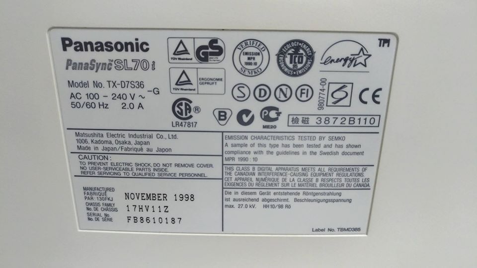 Monitor CRT Panassonic 17", PanaSync SL70i