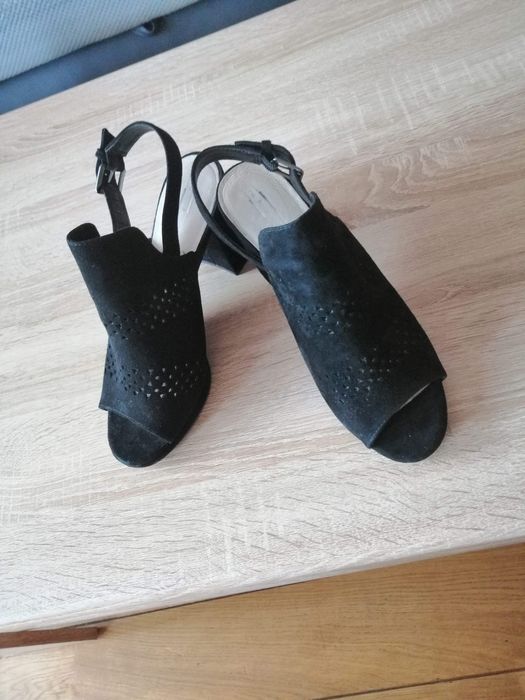 5th Avenue sandały botki 39 40 37 zamsz skóra czarne