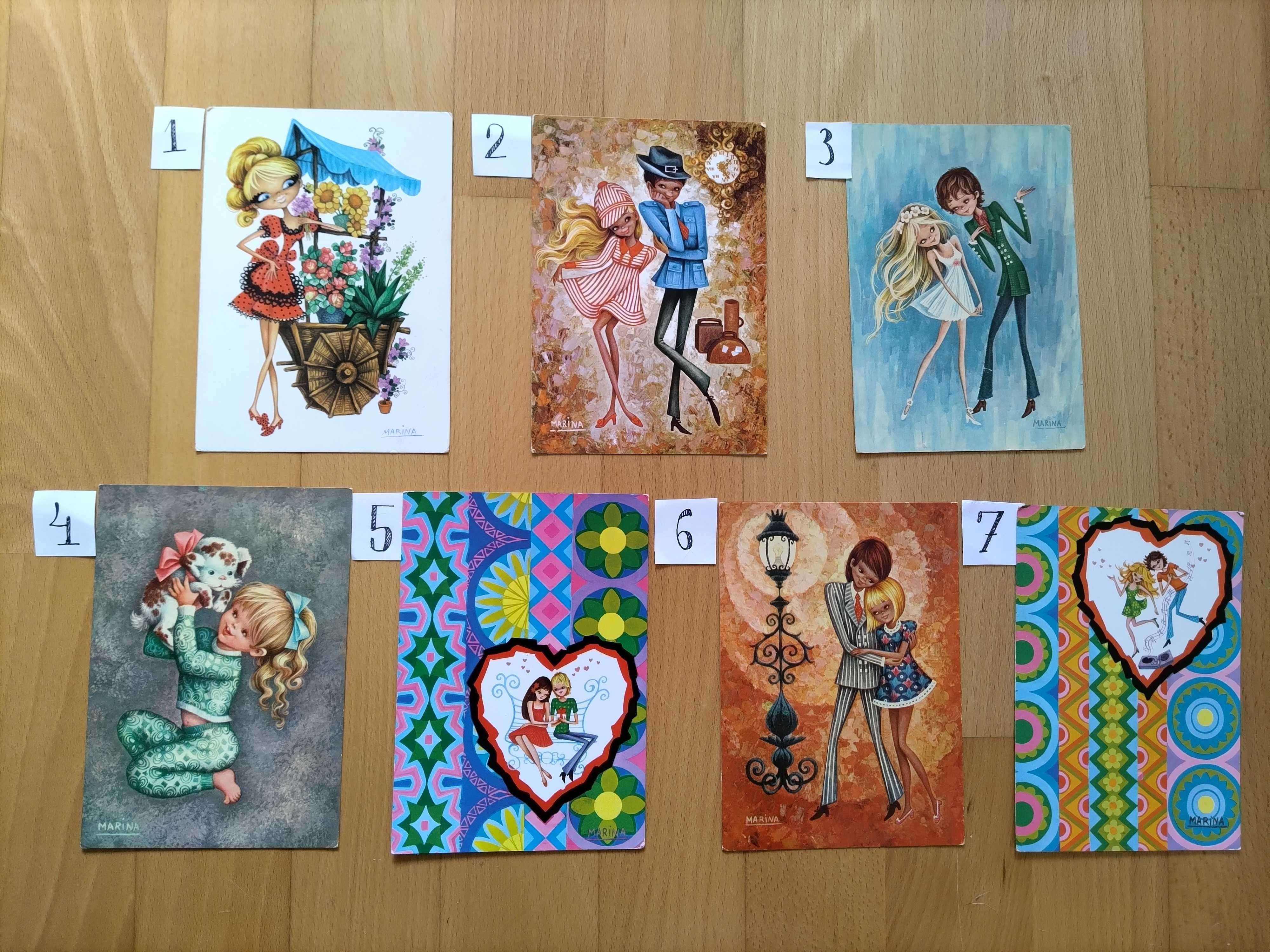 Conjunto de postais ilustrados vintage-Ilustradora espanhola Marina