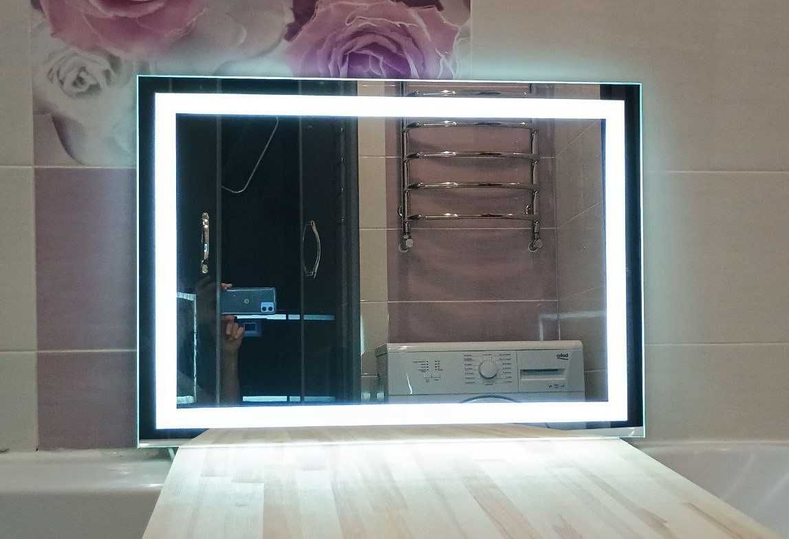 Дзеркало з LED підсвіткою у ванну з поличкою та передпокій в рамці