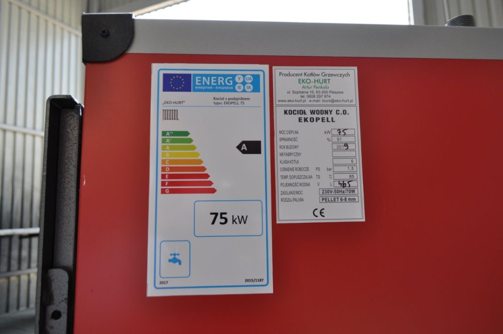 Kocioł Ekopell na pellet 75 kW. Certyfikat ECODESIGNkocioł 5 KLASA