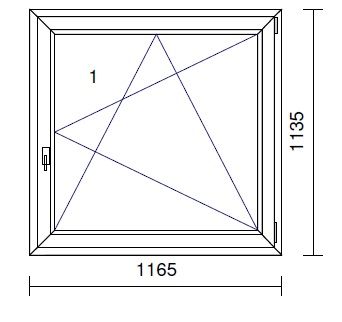 Okno PCV kol. biały wymiar szer. 1165 x wys. 1135 do otworu 120x120