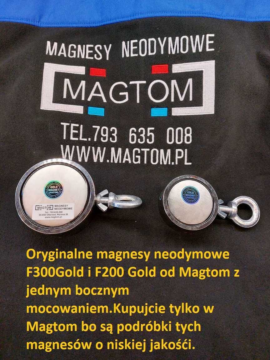 Magnesy neodymowe do poszukiwań boczny F300 Gold oryginał Magtom 600Kg