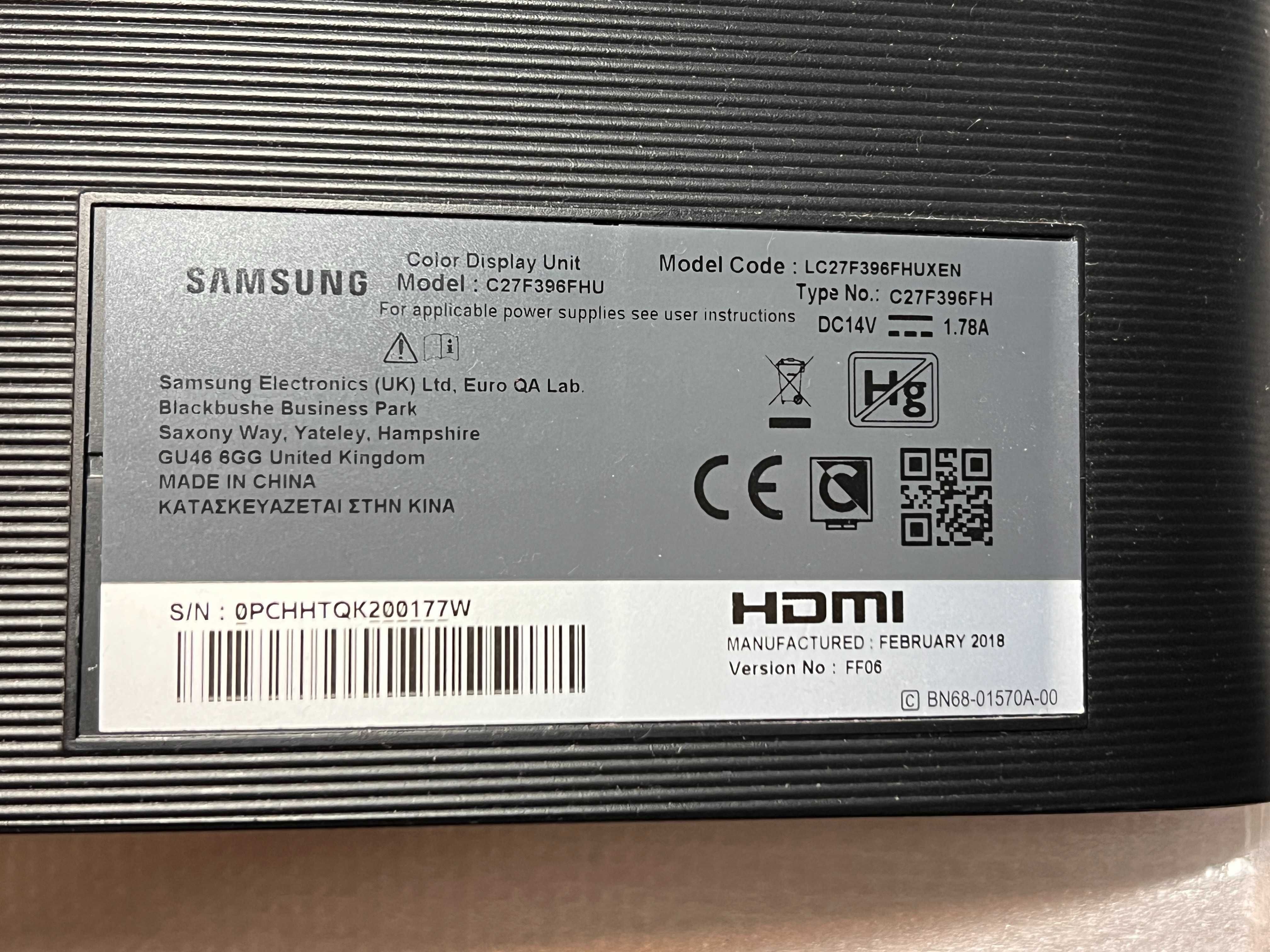 Monitor Samsung 27" / 75Hz / Curved / C27F396FHU