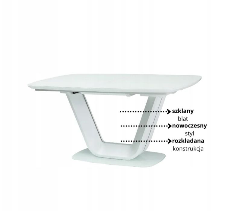 Stół ARMANI 160x220x90 biały matowy szkło hartowane