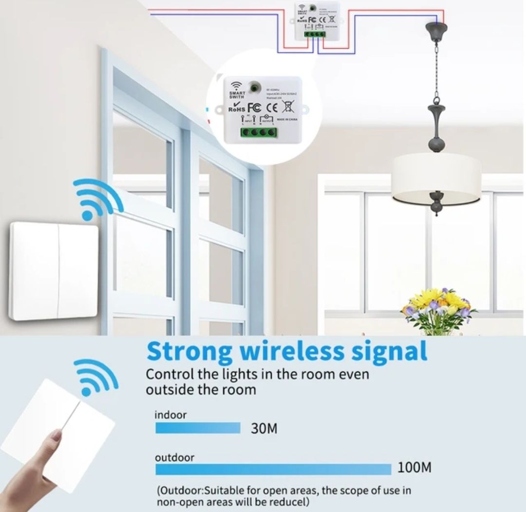 SIXWGH Розумний бездротовий перемикач RF433Mhz Автономний кнопковий