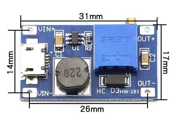 Повышающая плата MT3608 для роутура 5-28В 2А