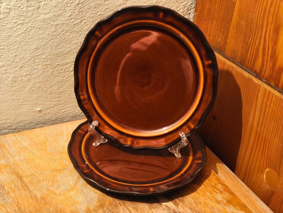 Brązowy talerz śniadaniowy Nostalgia Porcelit Pruszków PRL