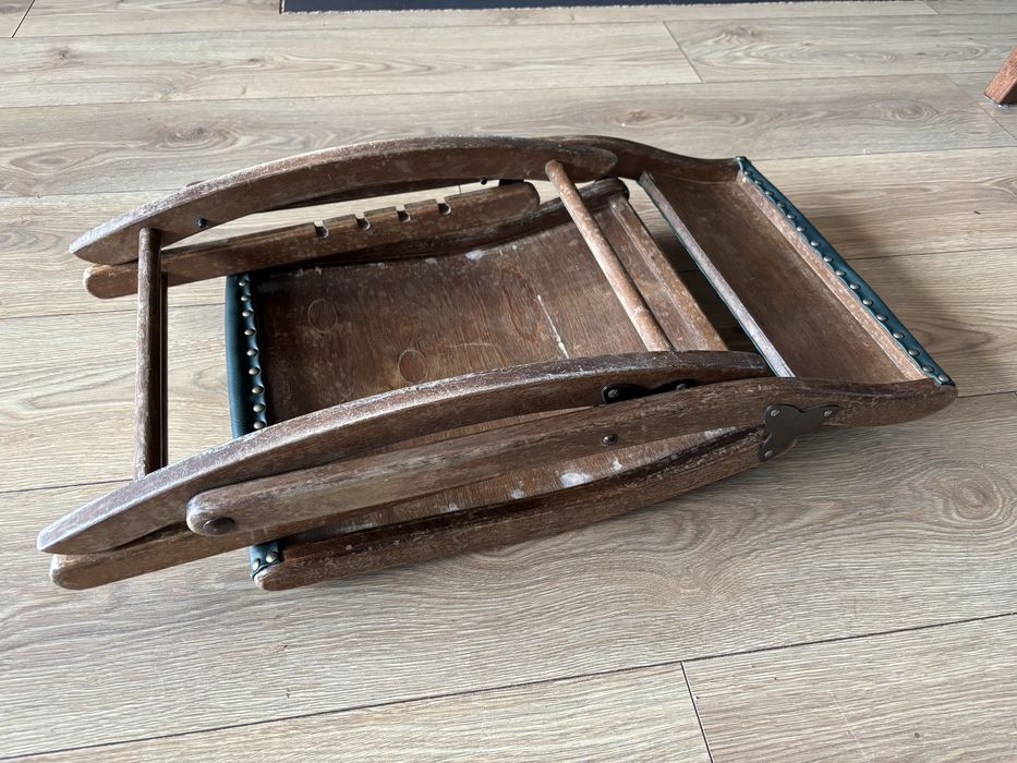 Składany stołek / podnóżek vintage w stylu kolonialnym, lata 50-60