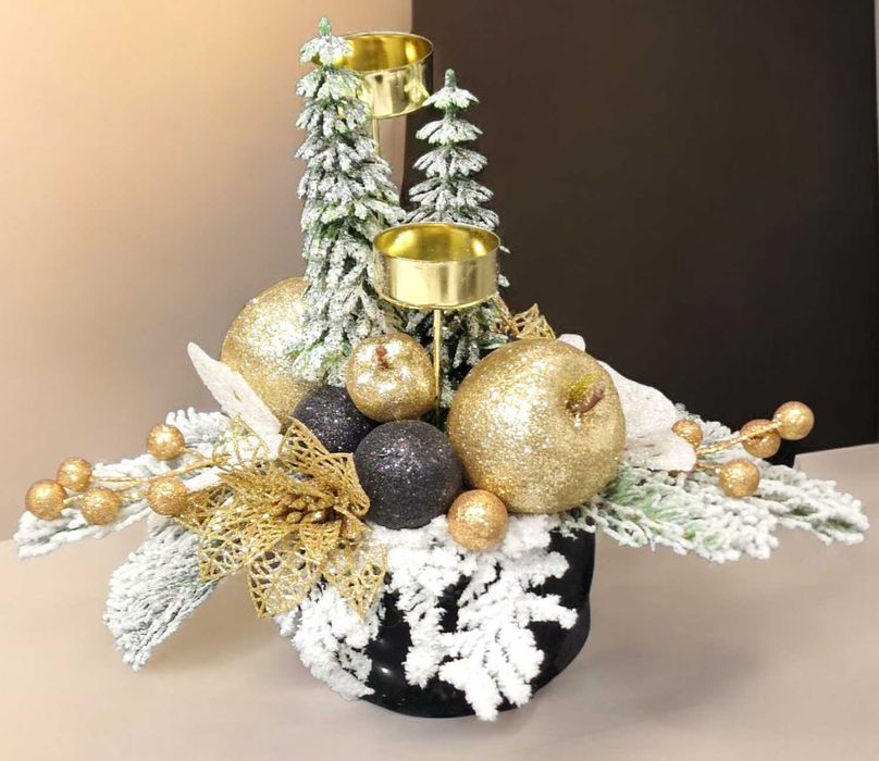 Stroik świąteczny Boże Narodzenie dwustronny czarno złoty  B298
