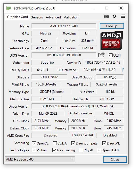 Karta graficzna Sapphire GPRO X080 10 GB GDDR6 Radeon RX 6700