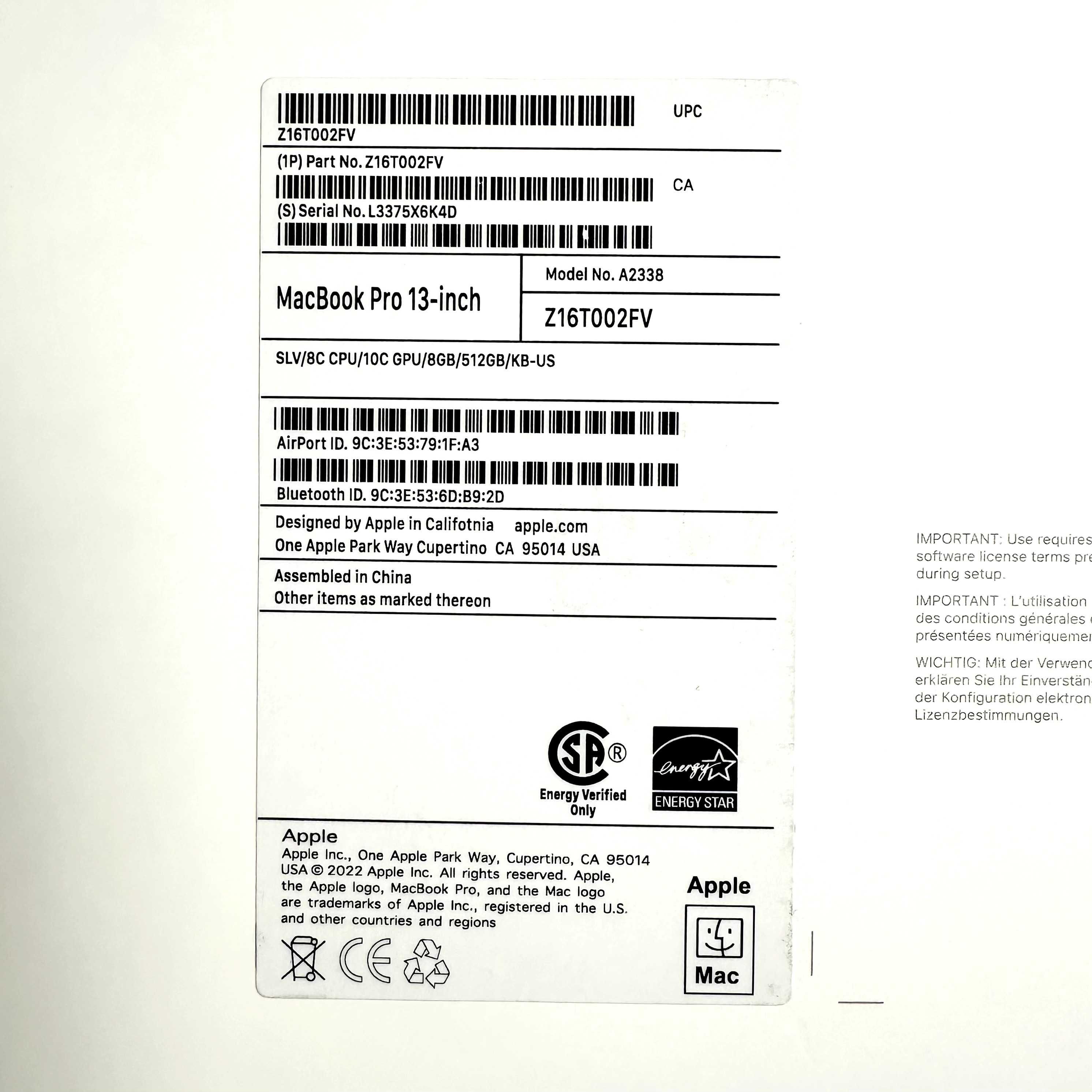 Apple MacBook Pro 13 MNEQ3 Silver (2022) M2 8CPU 10GPU/8GB/512GB