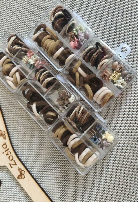 Brązowe beżowe gumki żabki do włosów akcesoria nowa opakowanie