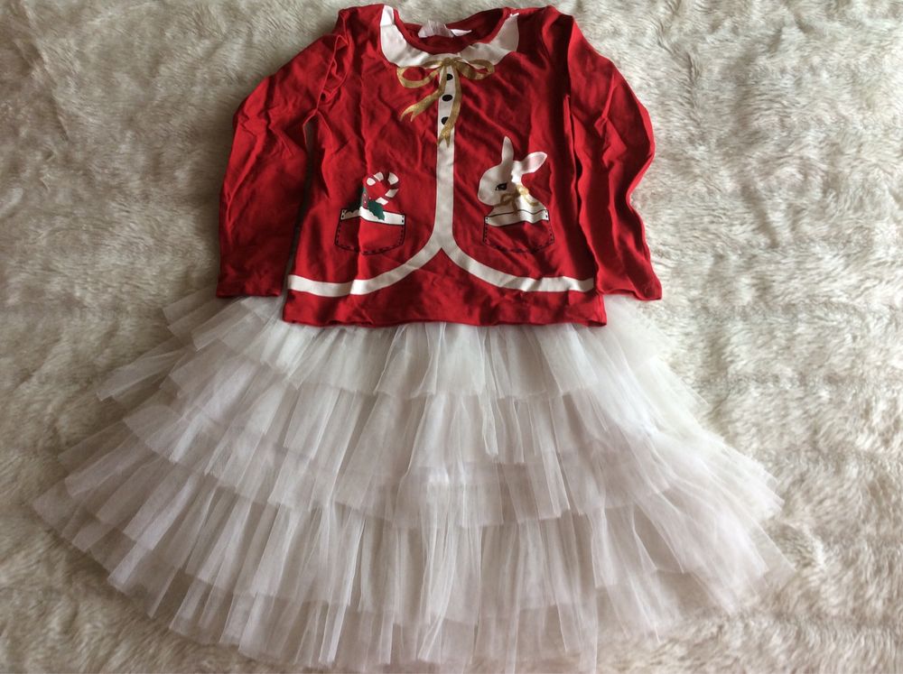 Vestido em veludo Natal e tule e camisola algodão t4/6 e t5/7 anos