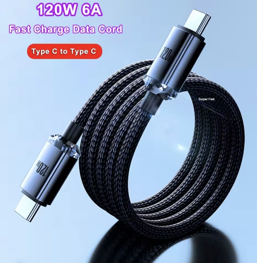 Кабель НАДШВИДКОЇ зарядки Type-C to Type-C  Андроїд Айфон 120 W, 6 А
