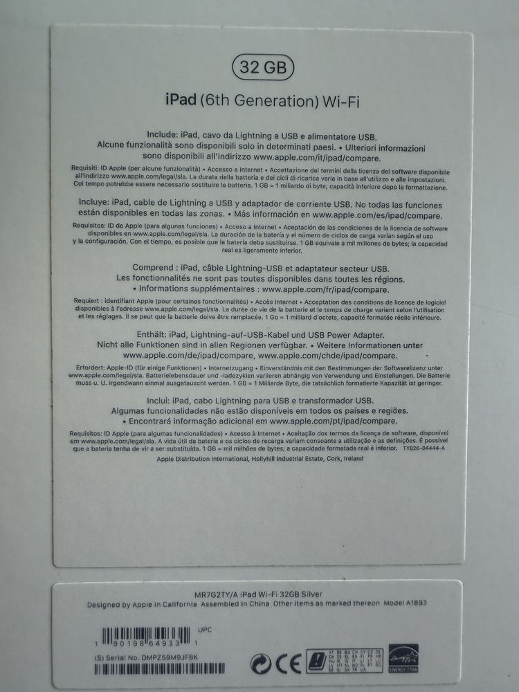 Ipad 6a geração prateado