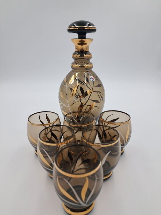 Egermann czeski komplet Novy Bor Bohemia karafka + 6 szklanek zestaw