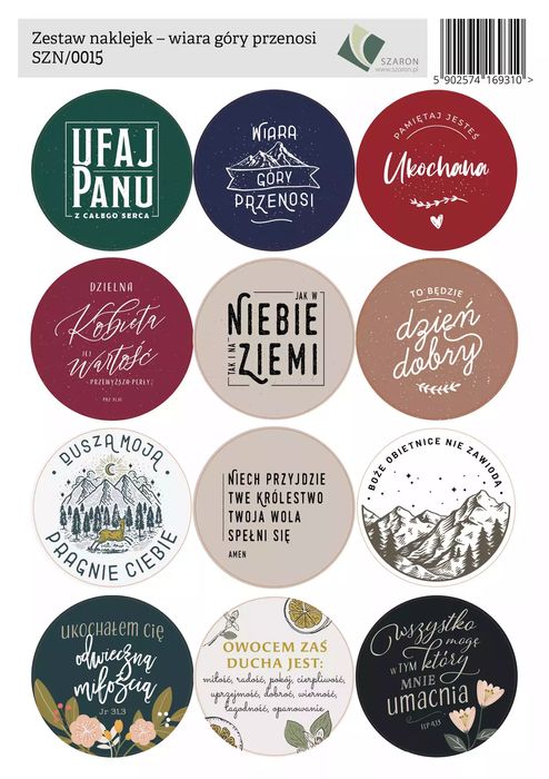 Zestaw naklejek - wiara góry przenosi. Szaron. Nowy Produkt