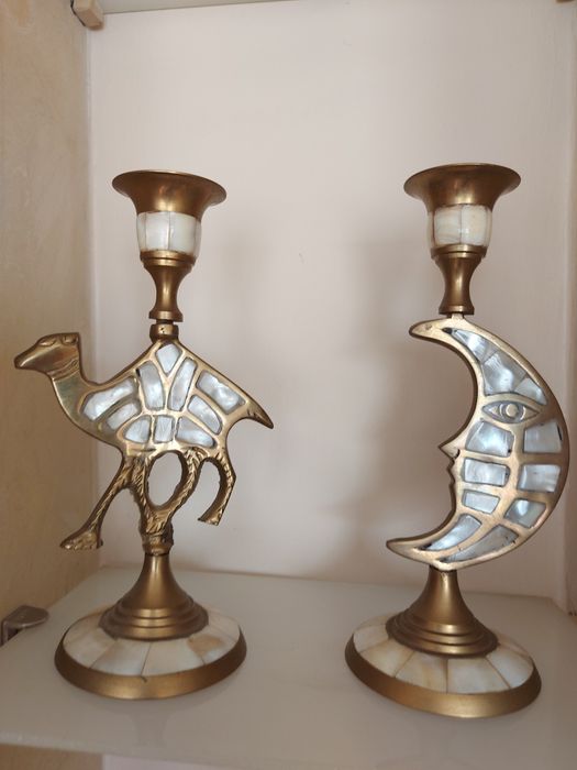 Dwa swieczniki mosiadz