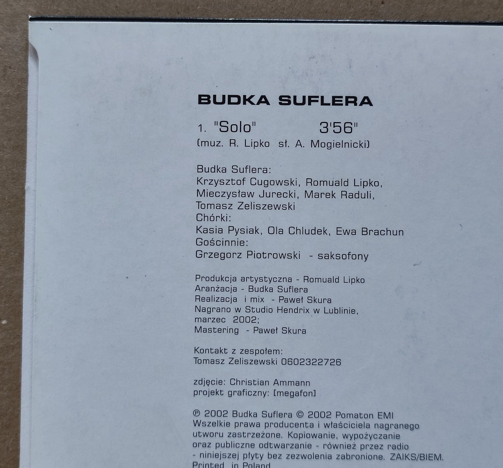 Budka Suflera Solo płyta CD singiel Promo unikat z 2004 roku.t