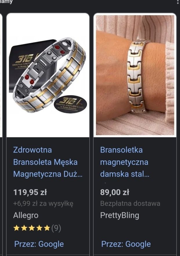 Bransoletka,bransoleta. Stal chirurgiczna, magnetyczna z pozłoceniem.