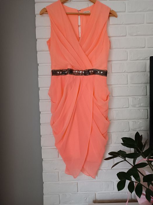Sukienka damska elegancka River Island 40 L zwiewna koralowa imprezowa