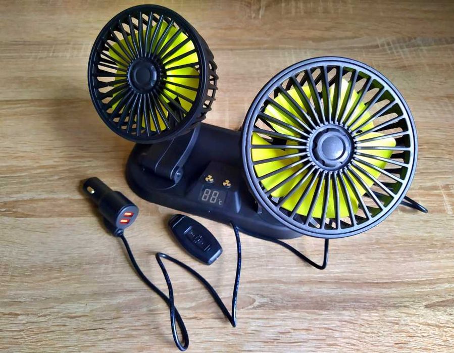 Вентилятор в салон авто двойной с пультом на 12v 24v от прикуривателя