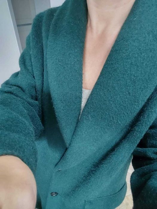 Zara płaszcz wełna alpaka owcza i moher szmaragd oversize