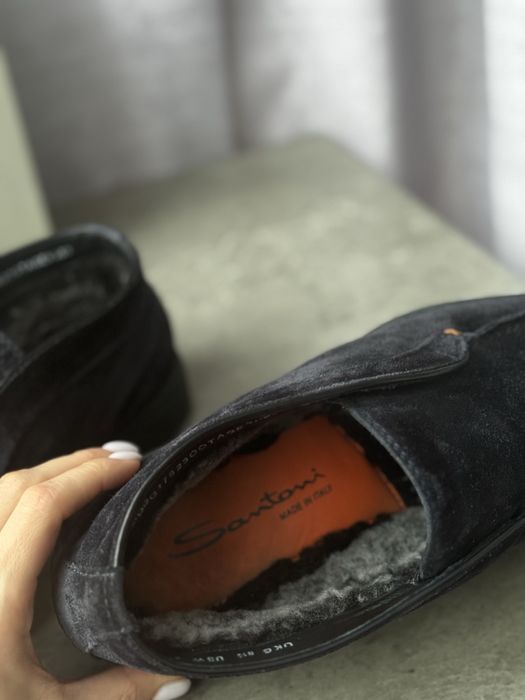 Замшевые лоферы на меху Santoni ОРИГИНАЛ