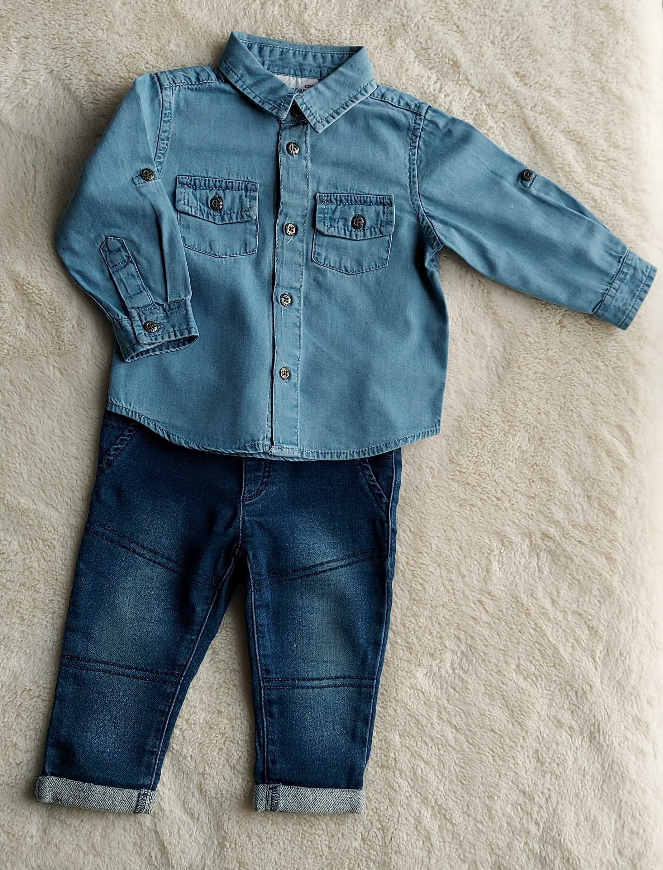 Fantastyczny niemowlęcy CHŁOPIĘCY zestaw jeansowy Coccodrillo rozm 68