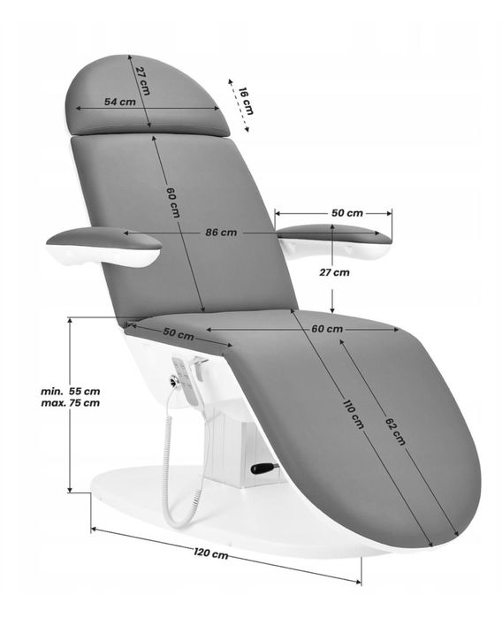 Fotel kosmetyczny elektryczny 2240 Eclipse 3 silnikowy szary elegancki