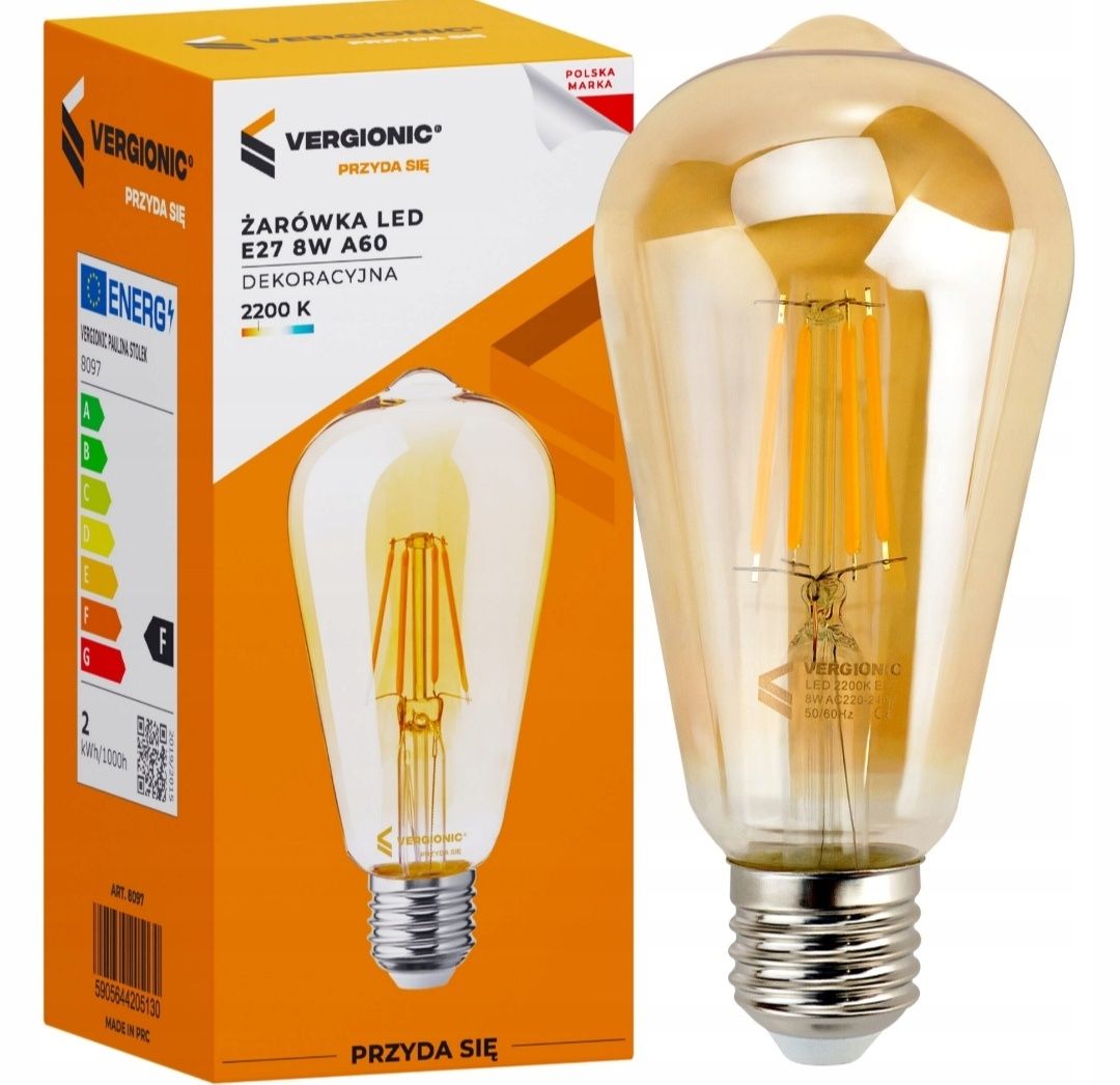 Hit!! Cenowy Zestaw Komplet 3 sztuki Żarówki dekoracyjna LED E27 8W 22