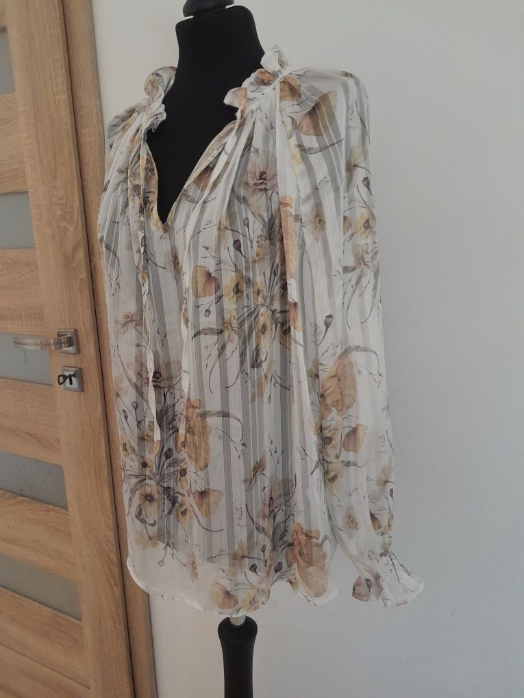 Bluzka koszulowa koszula transparentna w kwiaty kwiecista 3XL 46 XXL 4