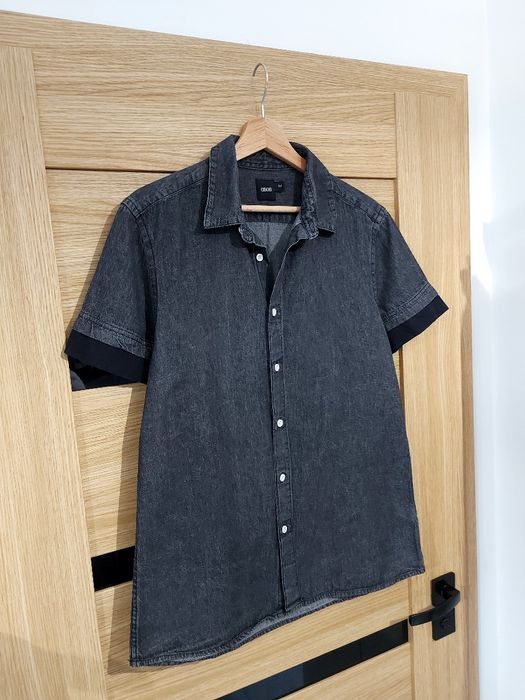 Czarna jeansowa koszula męska roz M bawełna na krótki rękaw Asos