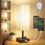 Lampka nocna Z gniazdami USB, USB-C, Abażur z tkaniny, VINTAGE