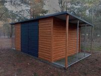 Domek ogrodowy 4x3m + wiatka 1×3 + 1×3m- złoty dąb/ ciemny grafit mat
