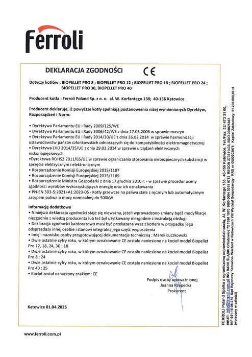 Kocioł Piec na pellet/drewno Ferroli/SAS/Atmos/Inne/Różne moce/ Montaż