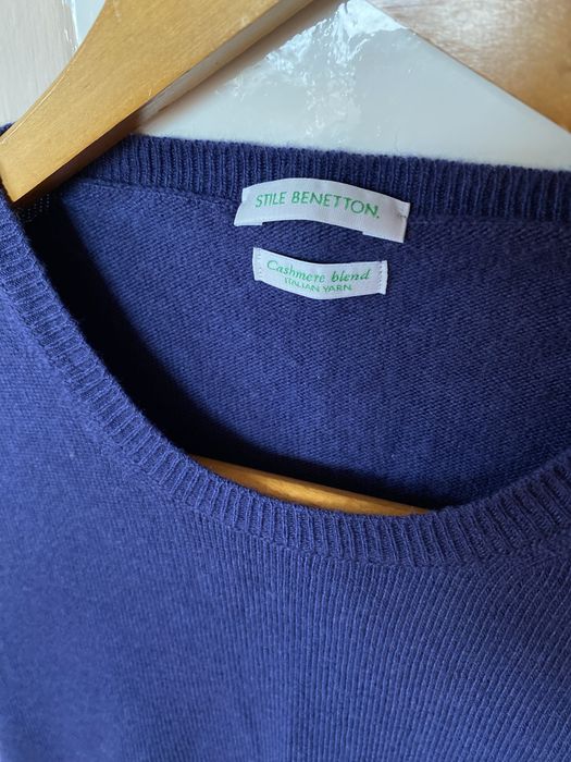 Kaszmir wełna z krótkim rękawem s sweter granatowy damski Benetton