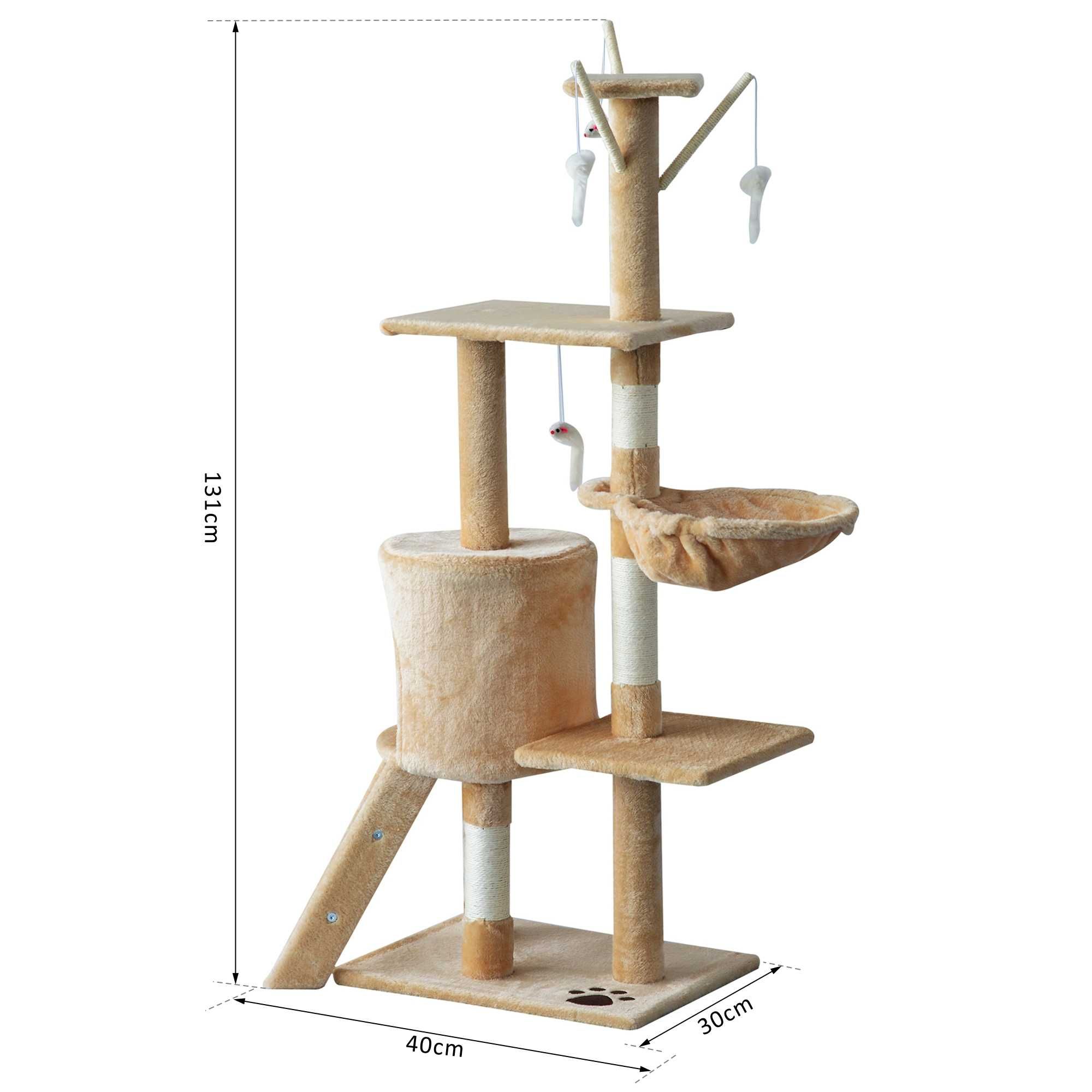 Árvore Arranhador para Gatos com Plataformas e Casota – 131 cm Bege