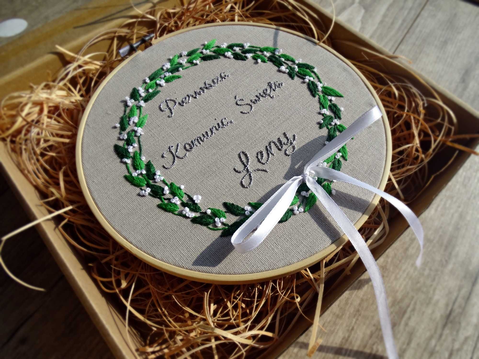 Pamiątka I Komunii Świętej, Dziewczynka, Haft ręczny, Handmade