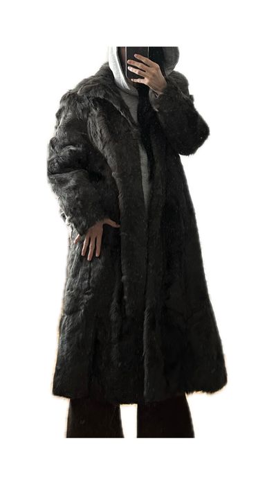 długie futro naturalne piękne! vintage szare stalowe zimowe