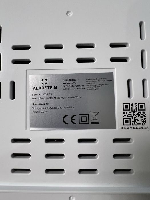 М'ясорубка електрична з Німеччини KLARSTEIN Mighty Mince 10036478